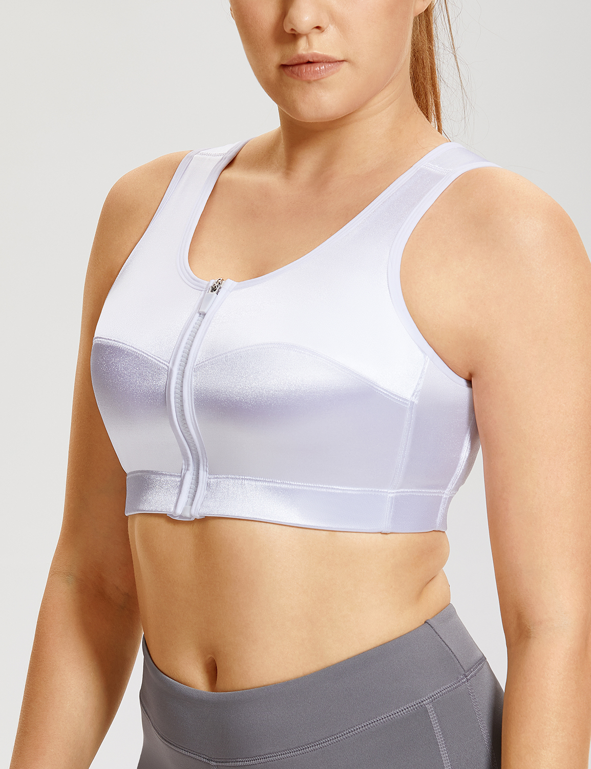 Womens High Impact Back Support Zip Front Close Plus Size Sports Bra