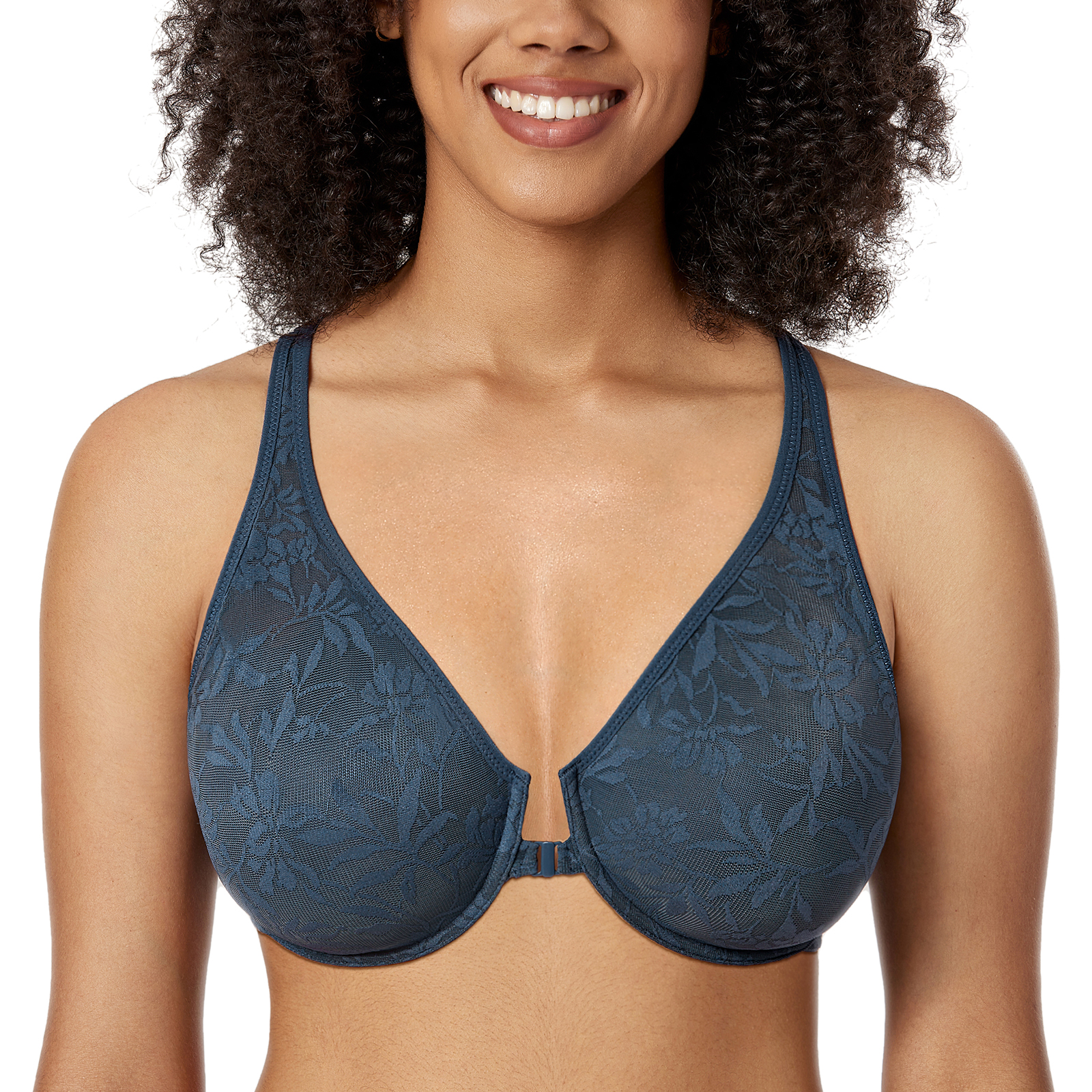 DELIMIRA Women's Front Closure Bras Posture Full Coverage No Underwire  Unlined Back Support Bra