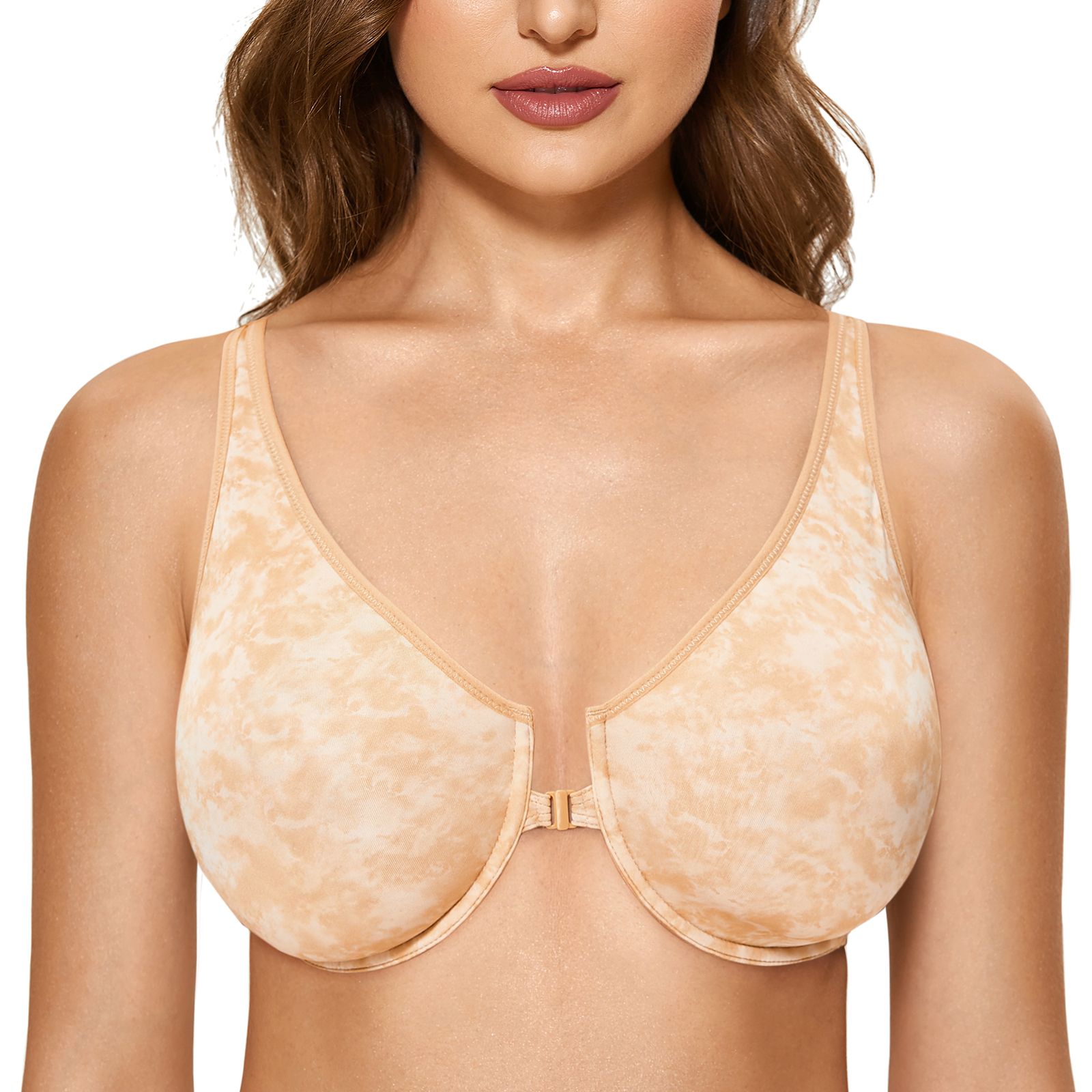 DELIMIRA Women's Front Closure Bras Underwire Unlined Racerback Bra Seamless