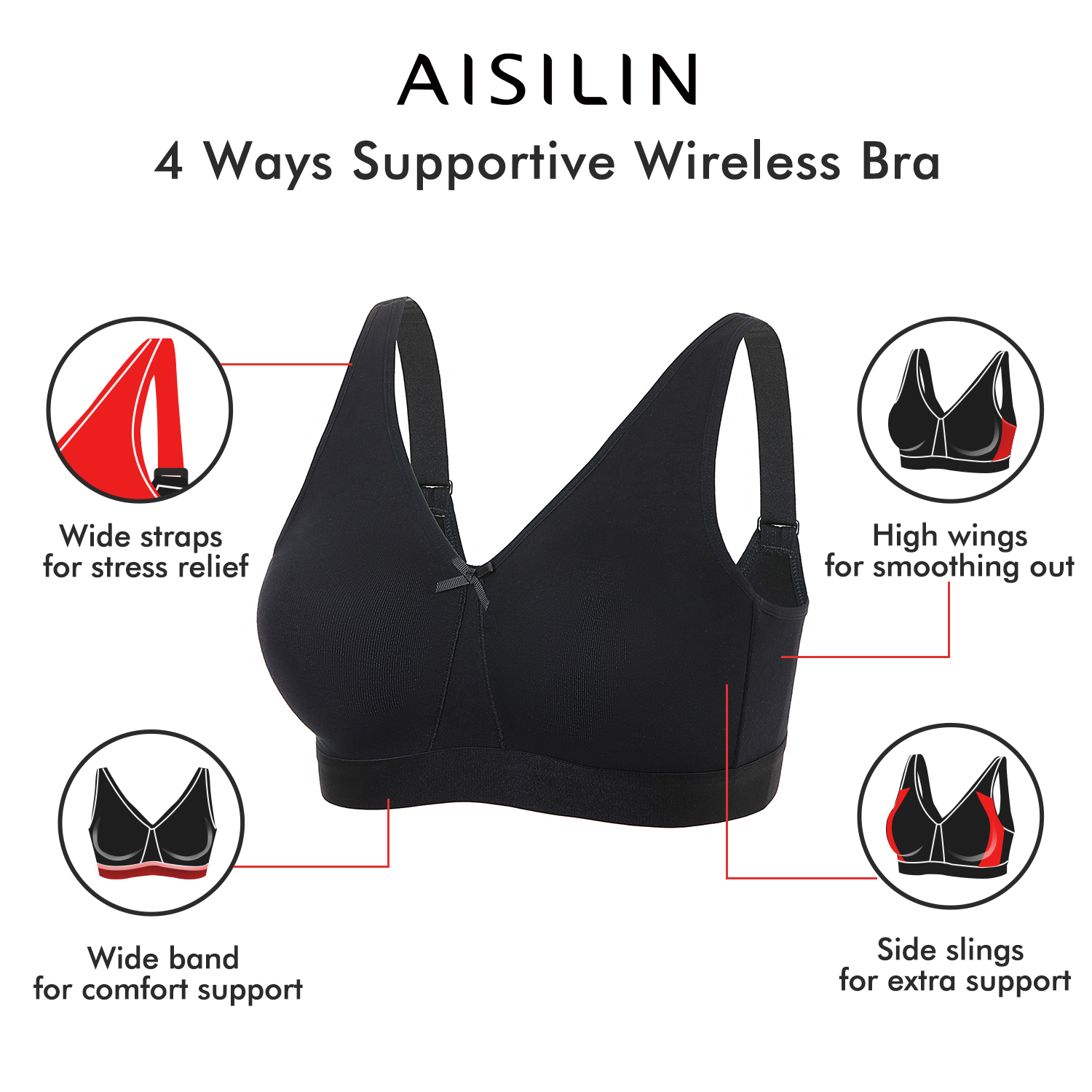 AISILIN Women's Plus Size Full Coverage Wide Strap Underwire T