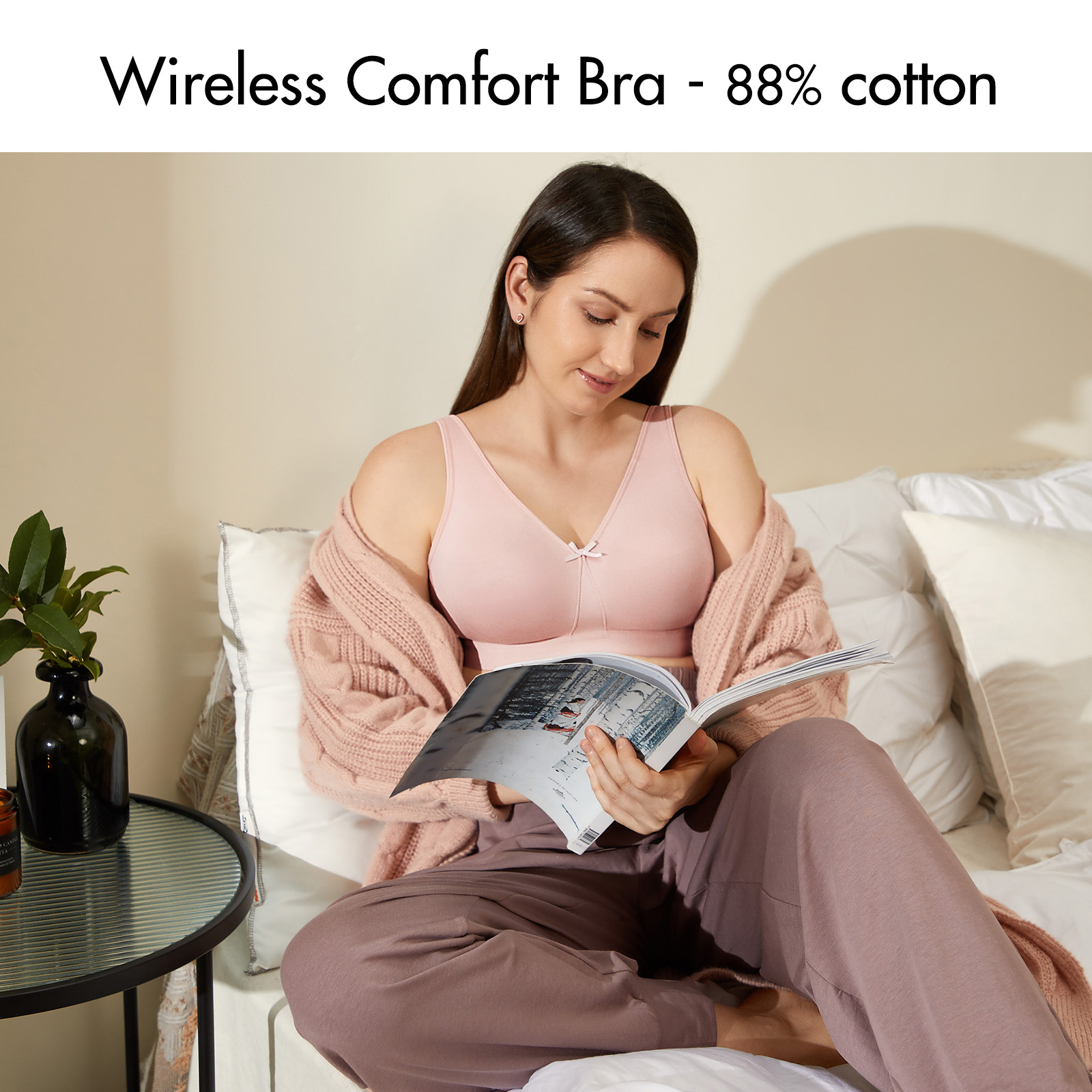 AISILIN Women's Wireless Bra Plus Size Sleep Cotton Unlined